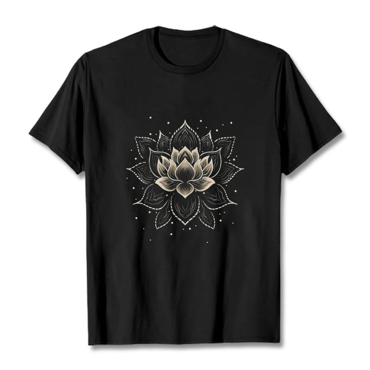 Buddha Stones Golden Lotus Flower Design Tee T-shirt - Black - 2XL - image 1