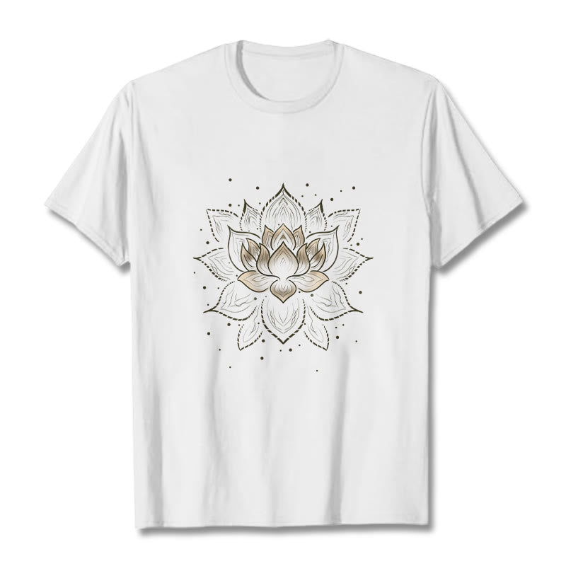 Buddha Stones Golden Lotus Flower Design Tee T-shirt - White - 2XL - image 6