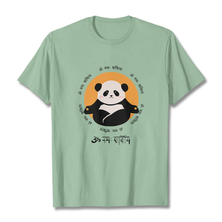 Buddha Stones Panda Sanskrit Namah Shivaya Tee T-shirt - PaleGreen - 2XL - image 14