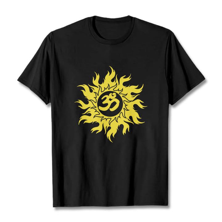 Buddha Stones OM Mantra Sanskrit Gold Sun Tee T-shirt - Black - 2XL - image 1