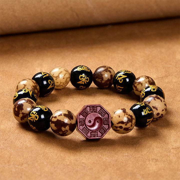 Buddha Stones Bodhi Seed Om Mani Padme Hum Bagua Yin Yang Cinnabar Carved Calm Bracelet
