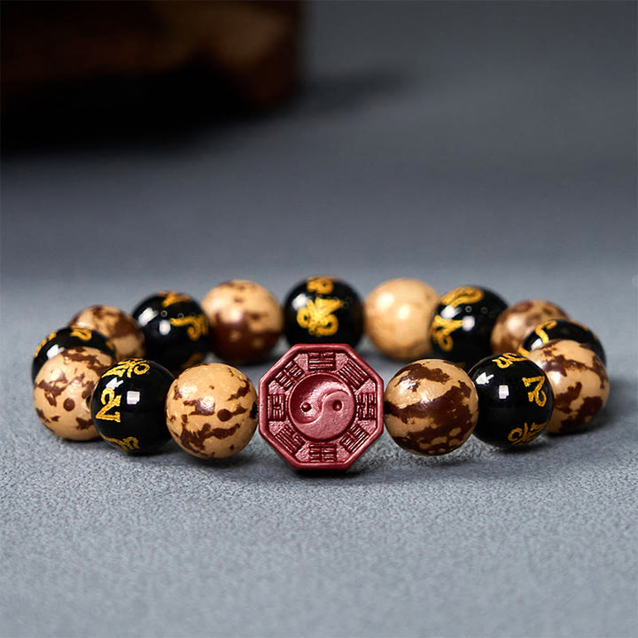Buddha Stones Bodhi Seed Om Mani Padme Hum Bagua Yin Yang Cinnabar Carved Calm Bracelet