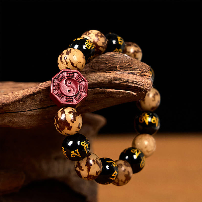 Buddha Stones Bodhi Seed Om Mani Padme Hum Bagua Yin Yang Cinnabar Carved Calm Bracelet