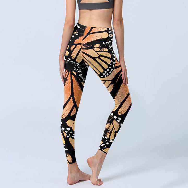 Buddha Stones Yellow Butterfly Print Exercise Leggings Women's Yoga Pants - image 6