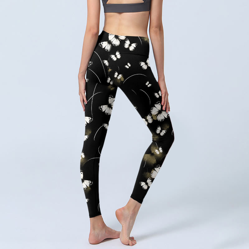 Buddha Stones White Butterfly Starlight Print Exercise Leggings Women's Yoga Pants - image 3