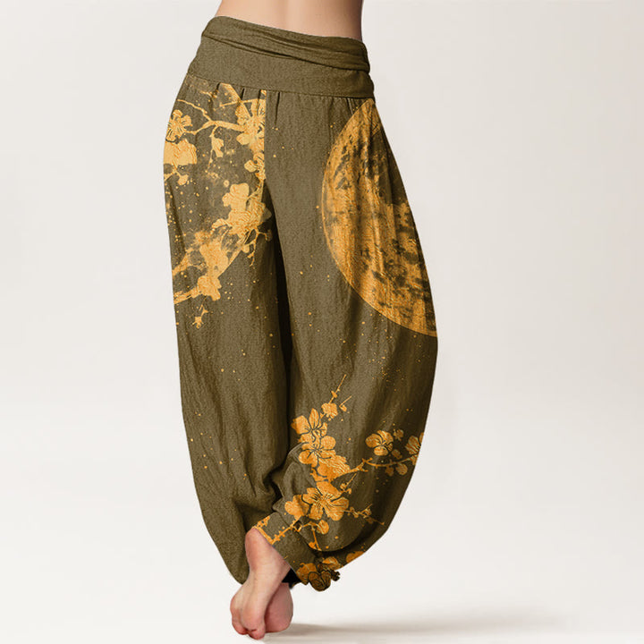 Buddha Stones Golden Plum Blossom Full Moon Pattern Women's Elastic Waist Harem Pants - image 5