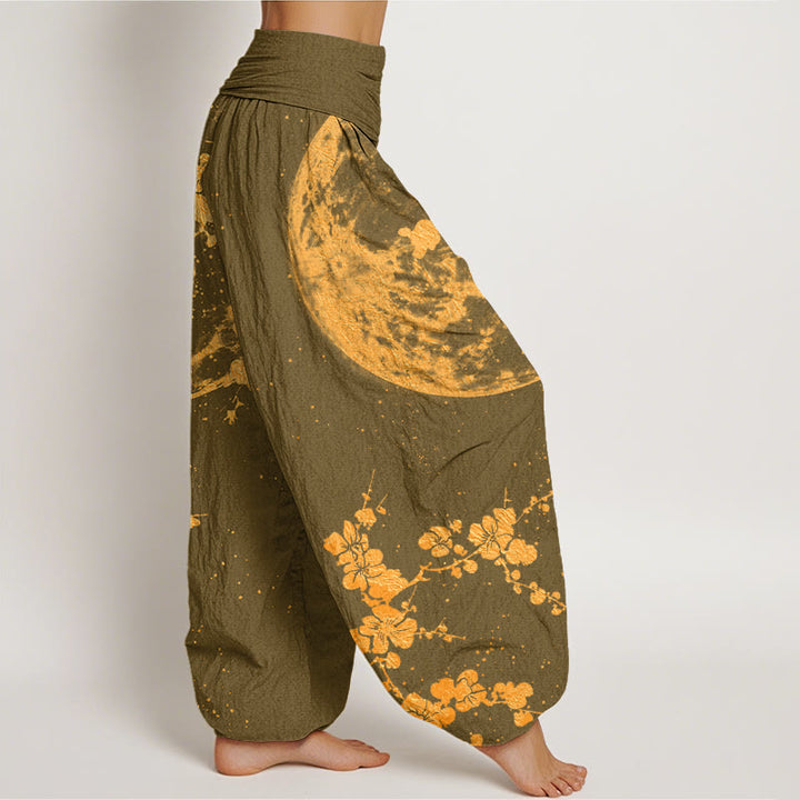 Buddha Stones Golden Plum Blossom Full Moon Pattern Women's Elastic Waist Harem Pants - image 6