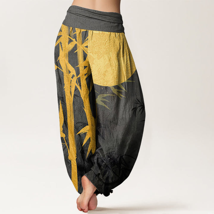 Buddha Stones Bamboo Leaves Full Moon Pattern Women's Elastic Waist Harem Pants - image 8