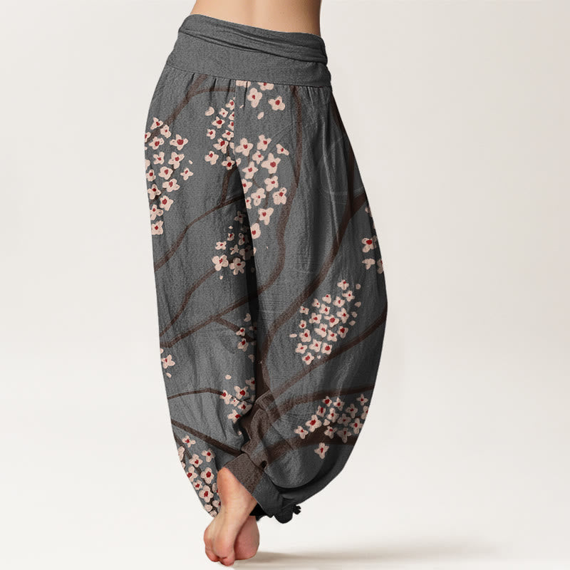 Buddha Stones Cotton Casual Plum Blossom Branch Pattern Women's Elastic Waist Harem Pants - image 8