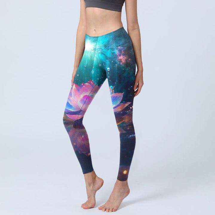 Buddha Stones Gradient Lotus Water Bubbles Pattern Print Gym Leggings Women's Yoga Pants - DarkTurquoise - US18，UK/AU22，EU50 (4XL) - image 1