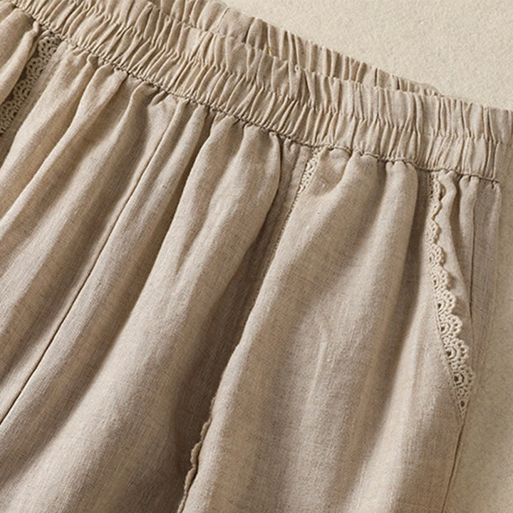 Buddha Stones Casual Plain Lace Side Design 7-8 Length Cotton Linen Women's Harem Pants With Pockets - image 2