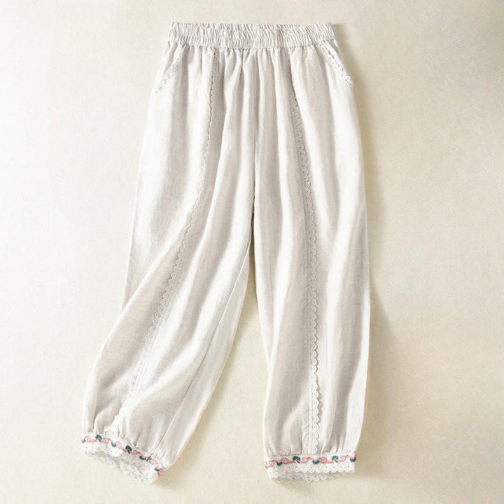 Buddha Stones Casual Plain Lace Side Design 7-8 Length Cotton Linen Women's Harem Pants With Pockets - image 17