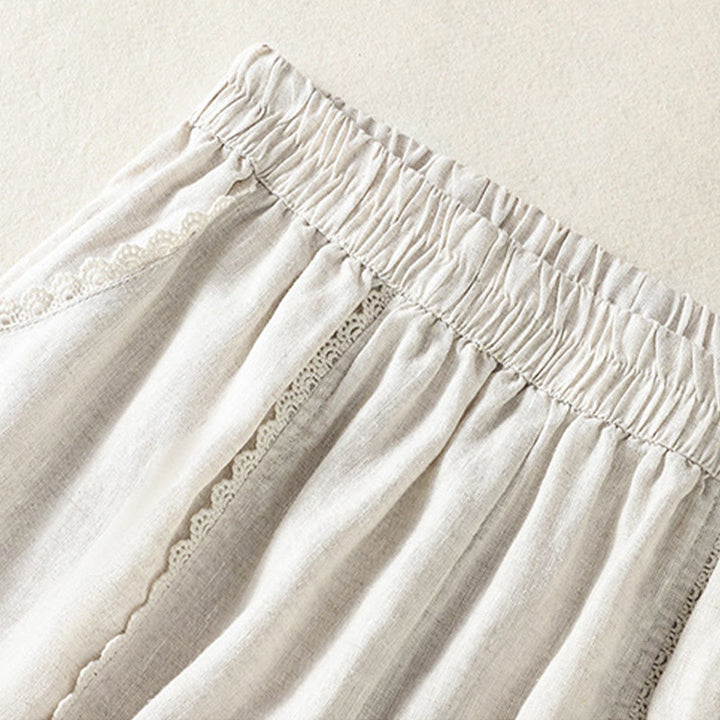 Buddha Stones Casual Plain Lace Side Design 7-8 Length Cotton Linen Women's Harem Pants With Pockets - image 20