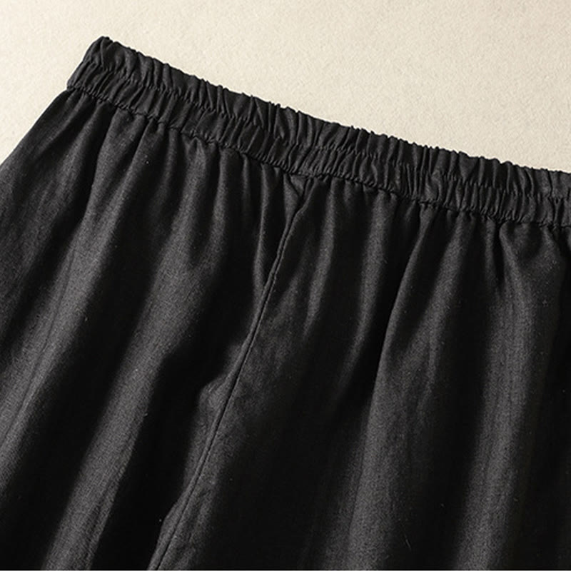 Buddha Stones Casual Plain Lace Side Design 7-8 Length Cotton Linen Women's Harem Pants With Pockets - image 28