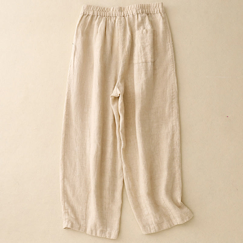 Buddha Stones Casual Plain Frog-Button Design 7-8 Length Cotton Linen Women's Harem Pants With Pockets - image 8