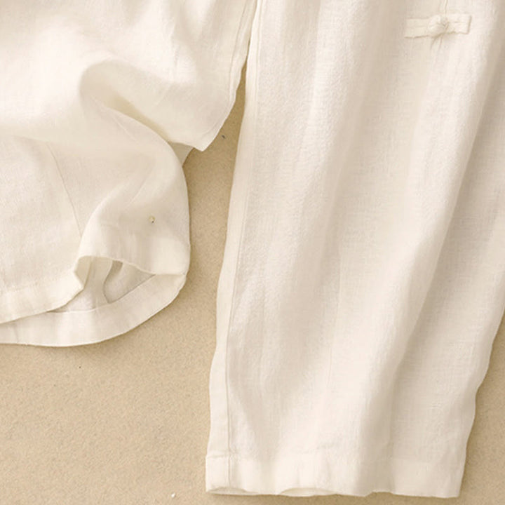 Buddha Stones Casual Plain Frog-Button Design 7-8 Length Cotton Linen Women's Harem Pants With Pockets - image 6