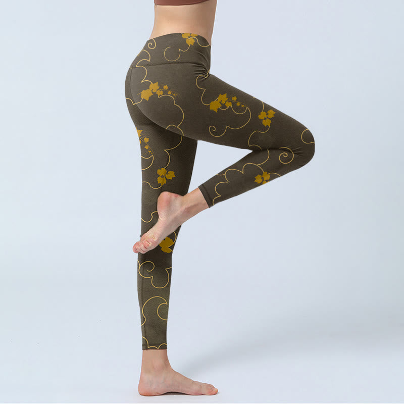 Buddha Stones Auspicious Cloud Maple Leaf Pattern Print Gym Leggings Women's Yoga Pants - image 4