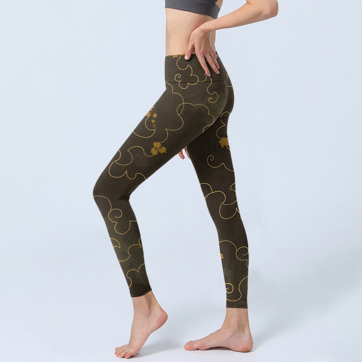 Buddha Stones Auspicious Cloud Maple Leaf Pattern Print Gym Leggings Women's Yoga Pants - image 2