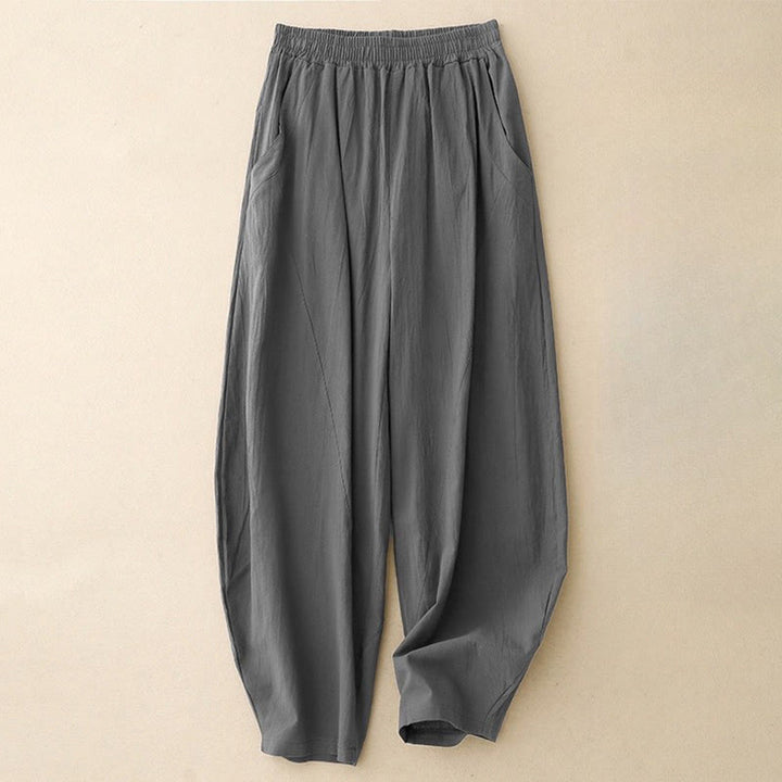 Buddha Stones Daily Plain Elastic Waistband Cotton Linen Women's Pants With Pockets - SlateGray - US8-10，UK/AU12-14，EU40-42 (2XL) - image 3