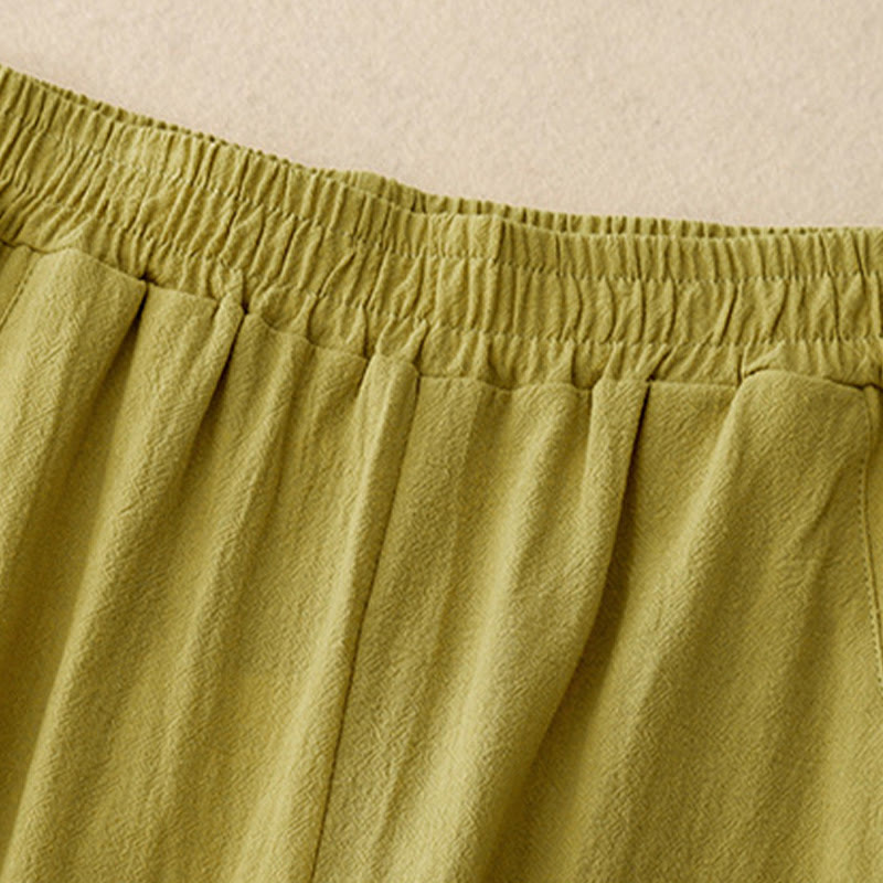 Buddha Stones Daily Plain Elastic Waistband Cotton Linen Women's Pants With Pockets - image 1