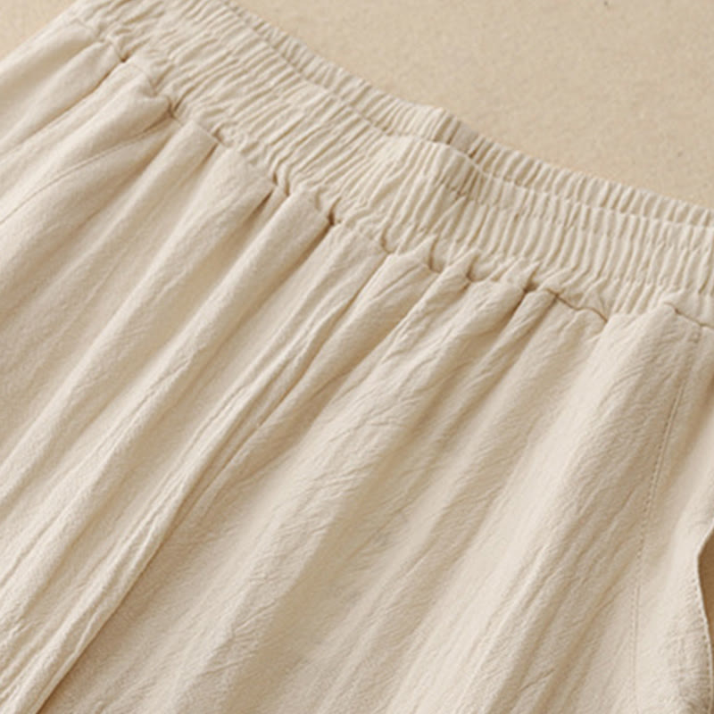 Buddha Stones Daily Plain Elastic Waistband Cotton Linen Women's Pants With Pockets - image 10