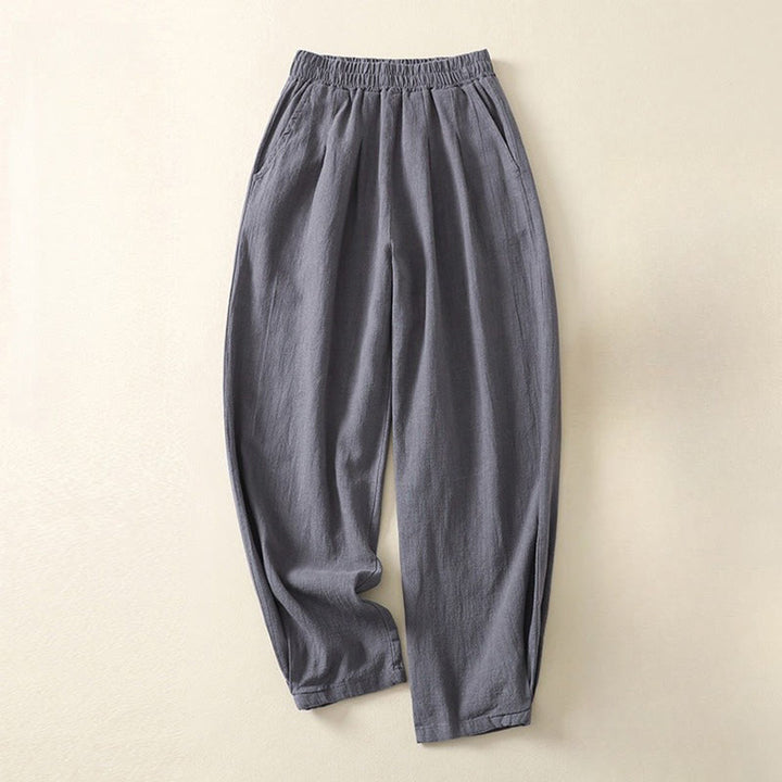 Buddha Stones Commute Solid Color Elastic Waistband Cotton Linen Women's Pants With Pockets - SlateGray - US8-10，UK/AU12-14，EU40-42 (2XL) - image 6