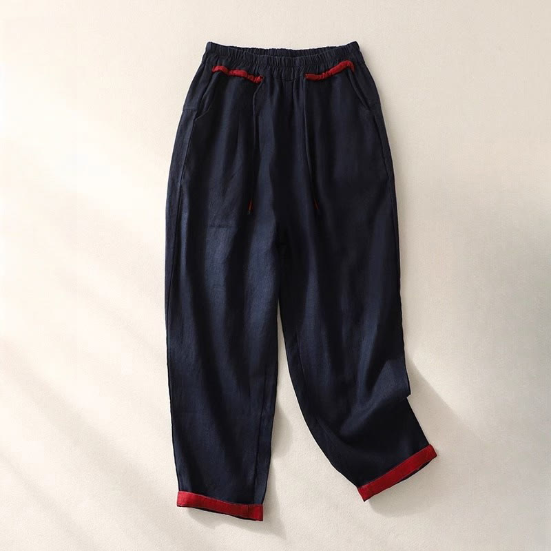 Buddha Stones Commute Color Contrast Drawstring 7-8 Length Women's Pants With Pockets - MidnightBlue - US14，UK/AU18，EU46 (4XL) - image 22