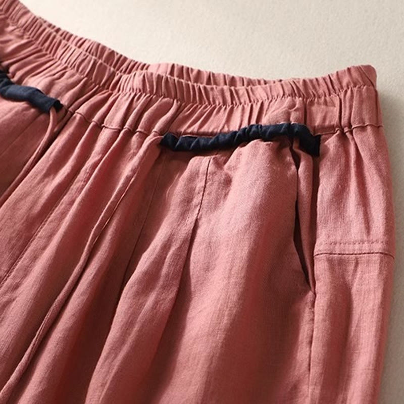 Buddha Stones Commute Color Contrast Drawstring 7-8 Length Women's Pants With Pockets - image 1