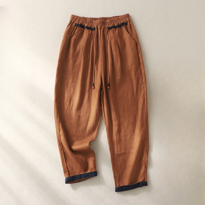 Buddha Stones Commute Color Contrast Drawstring 7-8 Length Women's Pants With Pockets - Chocolate - US14，UK/AU18，EU46 (4XL) - image 16