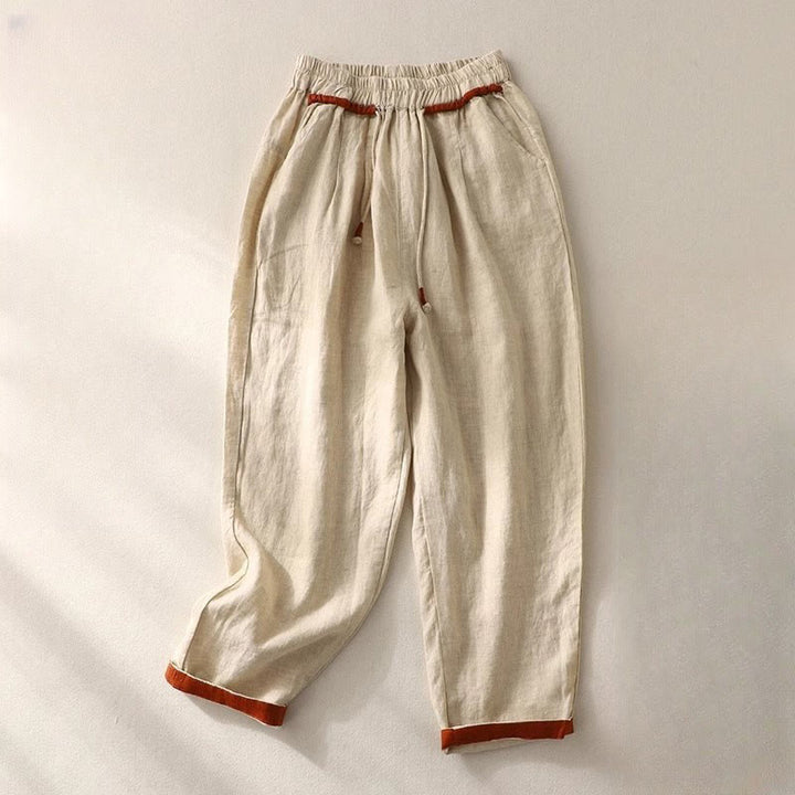 Buddha Stones Commute Color Contrast Drawstring 7-8 Length Women's Pants With Pockets - Beige - US14，UK/AU18，EU46 (4XL) - image 7