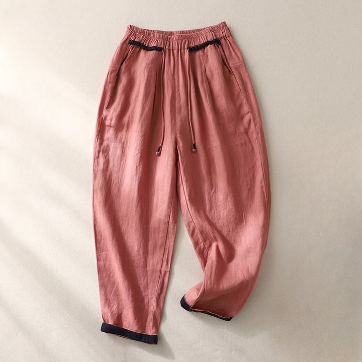 Buddha Stones Commute Color Contrast Drawstring 7-8 Length Women's Pants With Pockets - PaleVioletRed - US14，UK/AU18，EU46 (4XL) - image 0