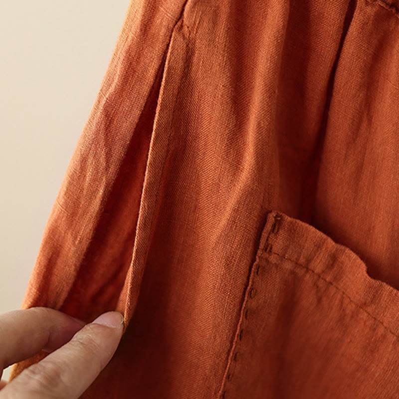 Buddha Stones Casual Plain Wrinkles Design Drawstring 9 Length Cotton Linen Women's Wide Leg Pants With Pockets - image 10