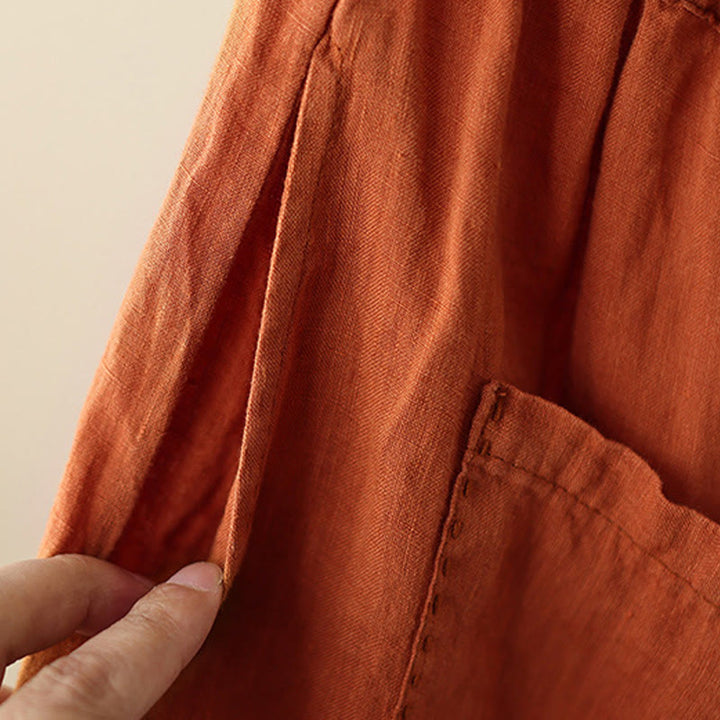 Buddha Stones Casual Plain Wrinkles Design Drawstring 9 Length Cotton Linen Women's Wide Leg Pants With Pockets - image 10