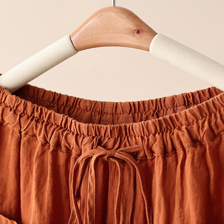 Buddha Stones Casual Plain Wrinkles Design Drawstring 9 Length Cotton Linen Women's Wide Leg Pants With Pockets - image 3