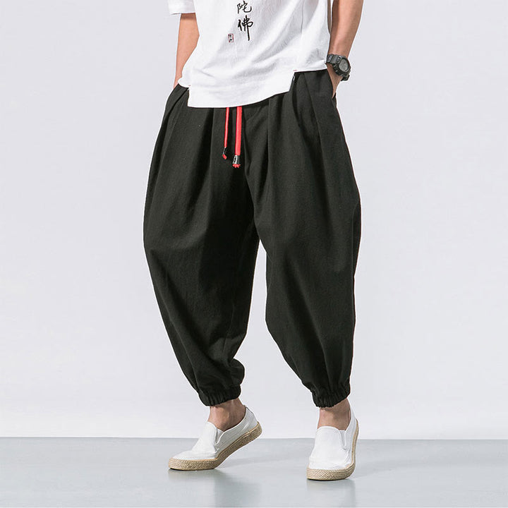 Buddha Stones Casual Sports Men's Solid Color Cotton Drawstring Pants With Pockets - Black - US/UK/AU46，EU56 (5XL) - image 1