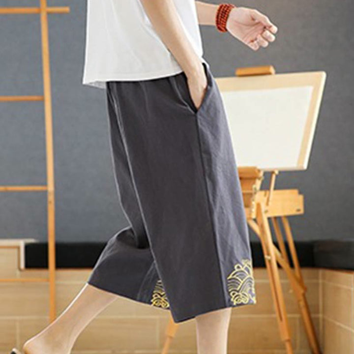 Buddha Stones Spring Casual Embroidery Drawstring Men's 7-8 Length Cotton Linen Harem Pants With Pockets - image 10