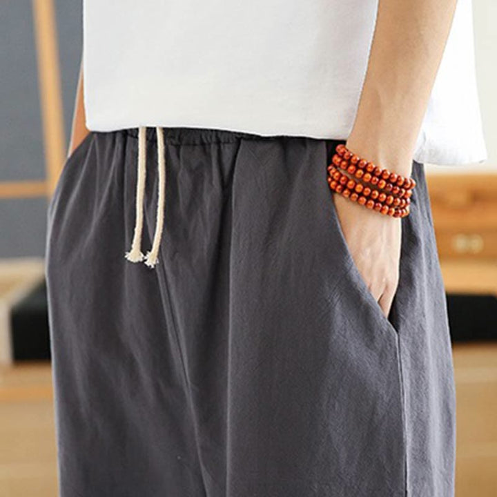 Buddha Stones Spring Casual Embroidery Drawstring Men's 7-8 Length Cotton Linen Harem Pants With Pockets - image 12