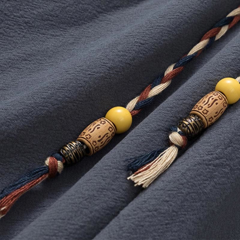 Buddha Stones Summer 2Pcs Plain Short Sleeve T-Shirt 7-8 Length Pants Cotton Linen Tang Suit Men's Meditation Cloth Set With Pockets - image 6