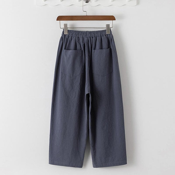 Buddha Stones Summer 2Pcs Plain Short Sleeve T-Shirt 7-8 Length Pants Cotton Linen Tang Suit Men's Meditation Cloth Set With Pockets - image 4