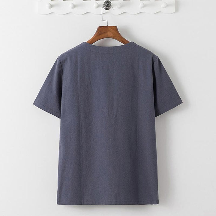 Buddha Stones Summer 2Pcs Plain Short Sleeve T-Shirt 7-8 Length Pants Cotton Linen Tang Suit Men's Meditation Cloth Set With Pockets - image 2