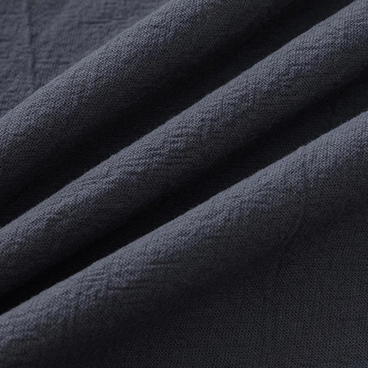 Buddha Stones Summer 2Pcs Plain Short Sleeve T-Shirt 7-8 Length Pants Cotton Linen Tang Suit Men's Meditation Cloth Set With Pockets - image 3