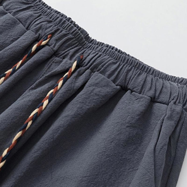 Buddha Stones Summer 2Pcs Plain Short Sleeve T-Shirt 7-8 Length Pants Cotton Linen Tang Suit Men's Meditation Cloth Set With Pockets - image 5