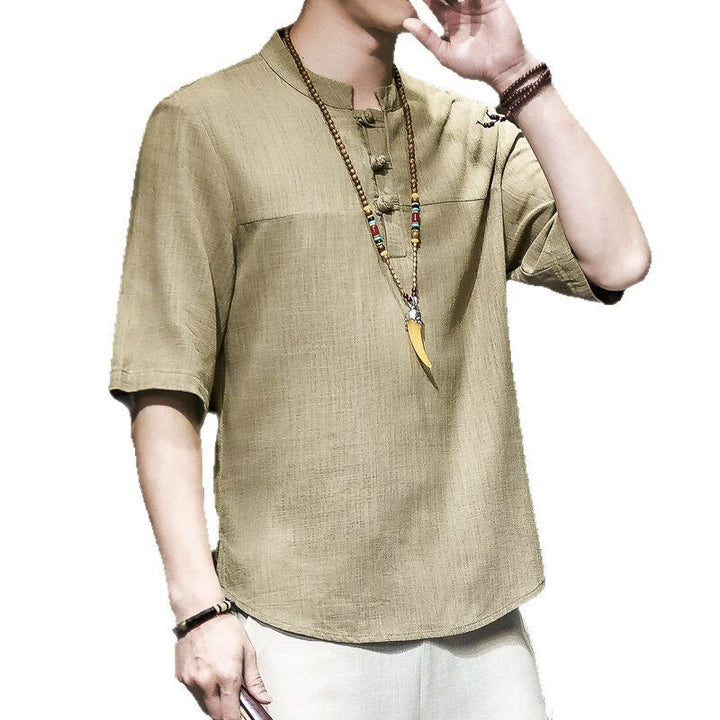 Buddha Stones Casual Vintage  Chinese Frog-Button Men's Half Sleeve Cotton Linen T-Shirt - image 6