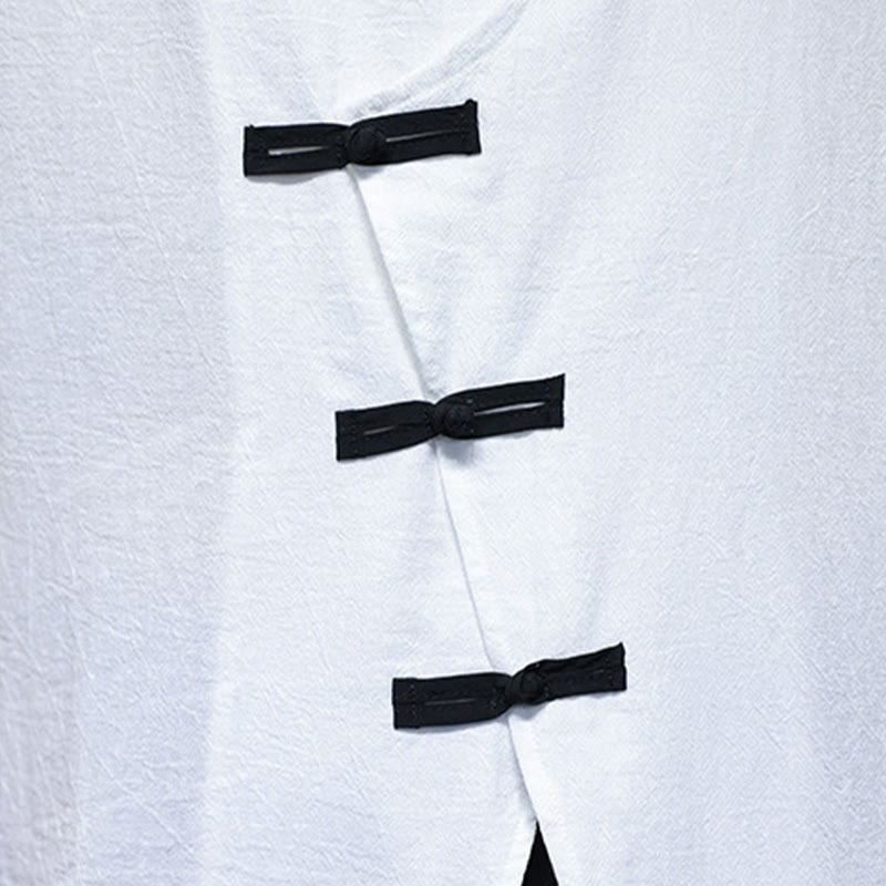 Buddha Stones Plain Chinese Frog-Button Stand Collar Cotton Linen Men's Half Sleeve Shirt - image 13