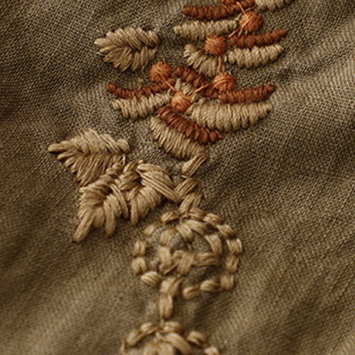 Buddha Stones Vintage Solid Embroidery Drawstring Women's Skirt With Pockets - image 2