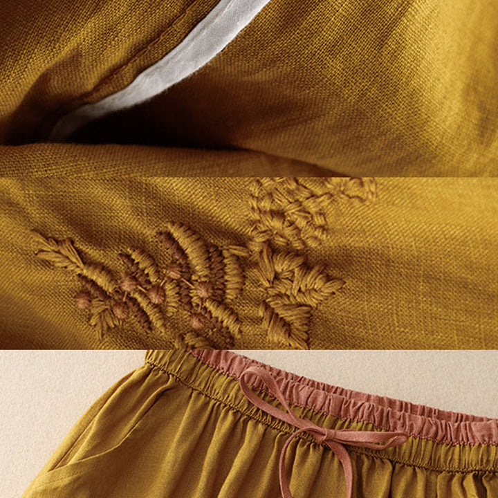 Buddha Stones Vintage Solid Embroidery Drawstring Women's Skirt With Pockets - image 27