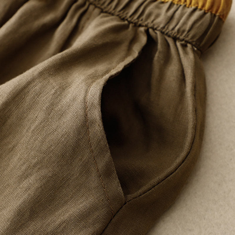 Buddha Stones Vintage Solid Embroidery Drawstring Women's Skirt With Pockets - image 3