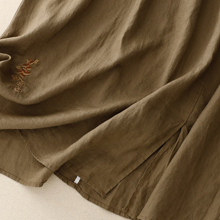 Buddha Stones Vintage Solid Embroidery Drawstring Women's Skirt With Pockets - image 4