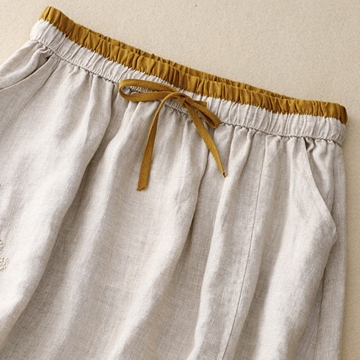 Buddha Stones Vintage Solid Embroidery Drawstring Women's Skirt With Pockets - image 8