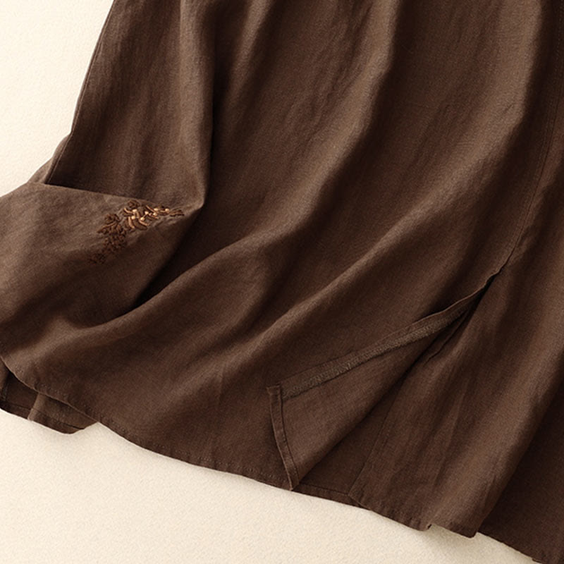 Buddha Stones Vintage Solid Embroidery Drawstring Women's Skirt With Pockets - image 16